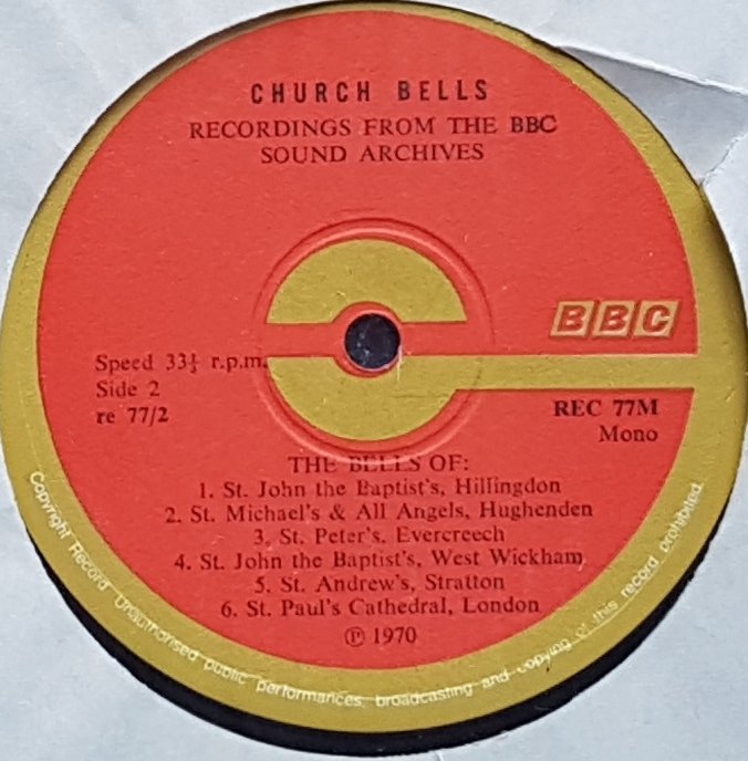 REC 77 Church bells Various from the BBC records and Tapes library Label